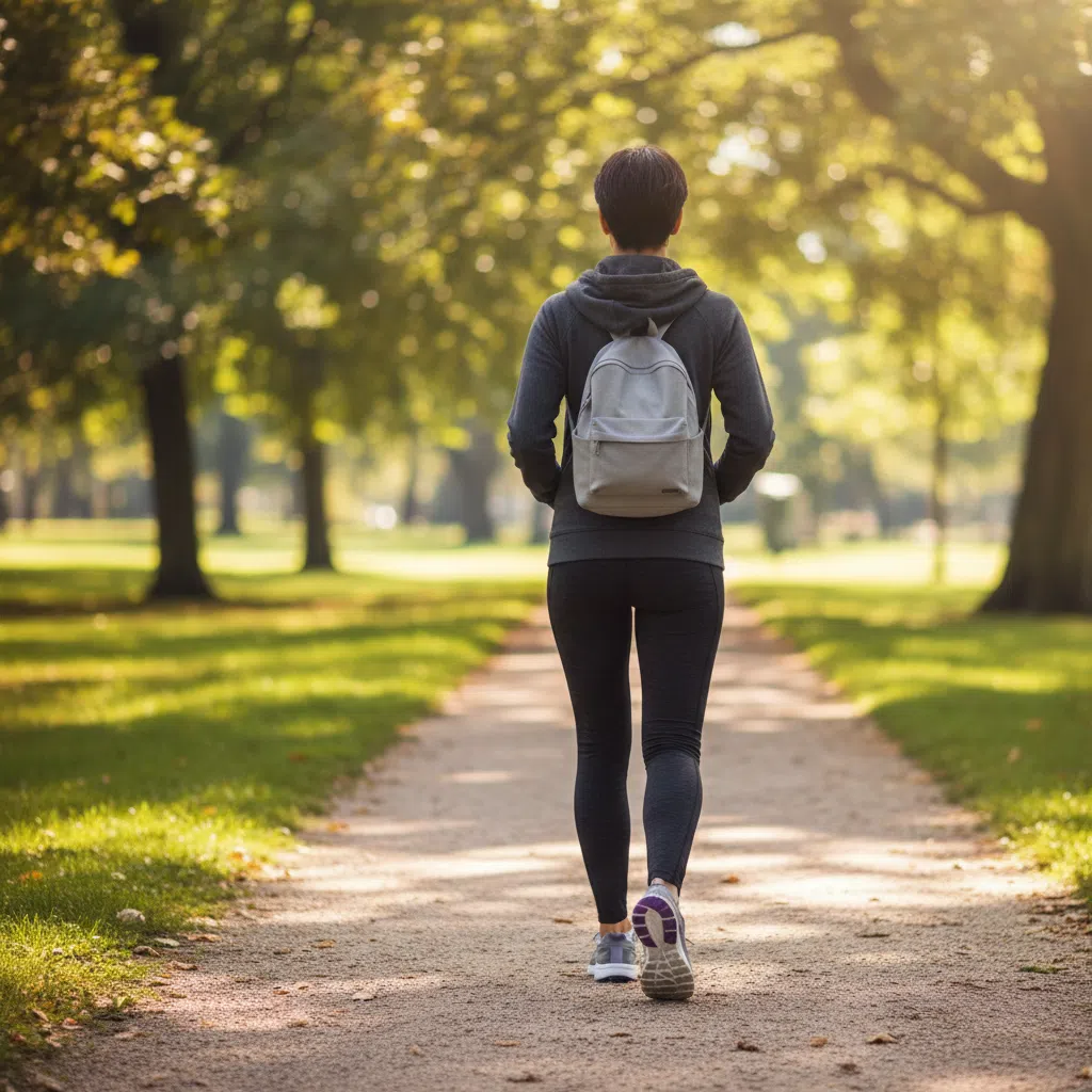 Anonyme Person beim Spaziergang im Park - aktiver Lebensstil